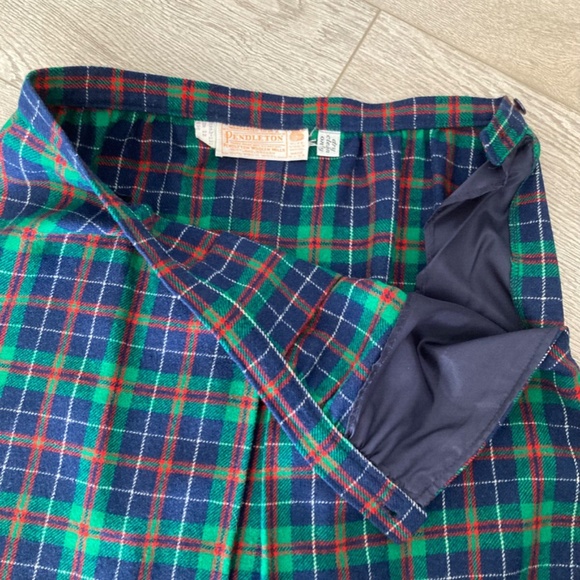 Vintage Pendleton Wool Pleated Midi Skirt Plaid Blue Green Red XS Unlined EUC - Picture 6 of 9